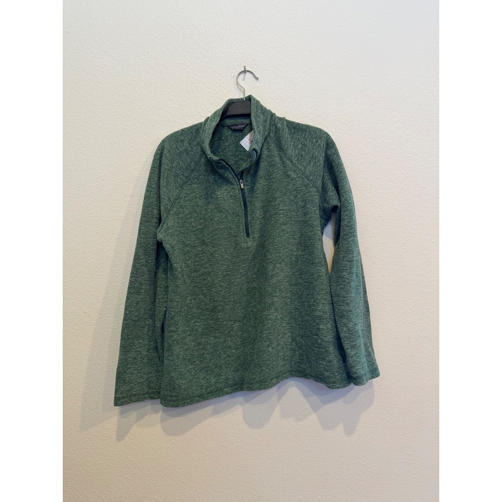 Eddie Bauer Womens M Heather Green Quarter Zip Fleece Pullover Mock Neck Raglan